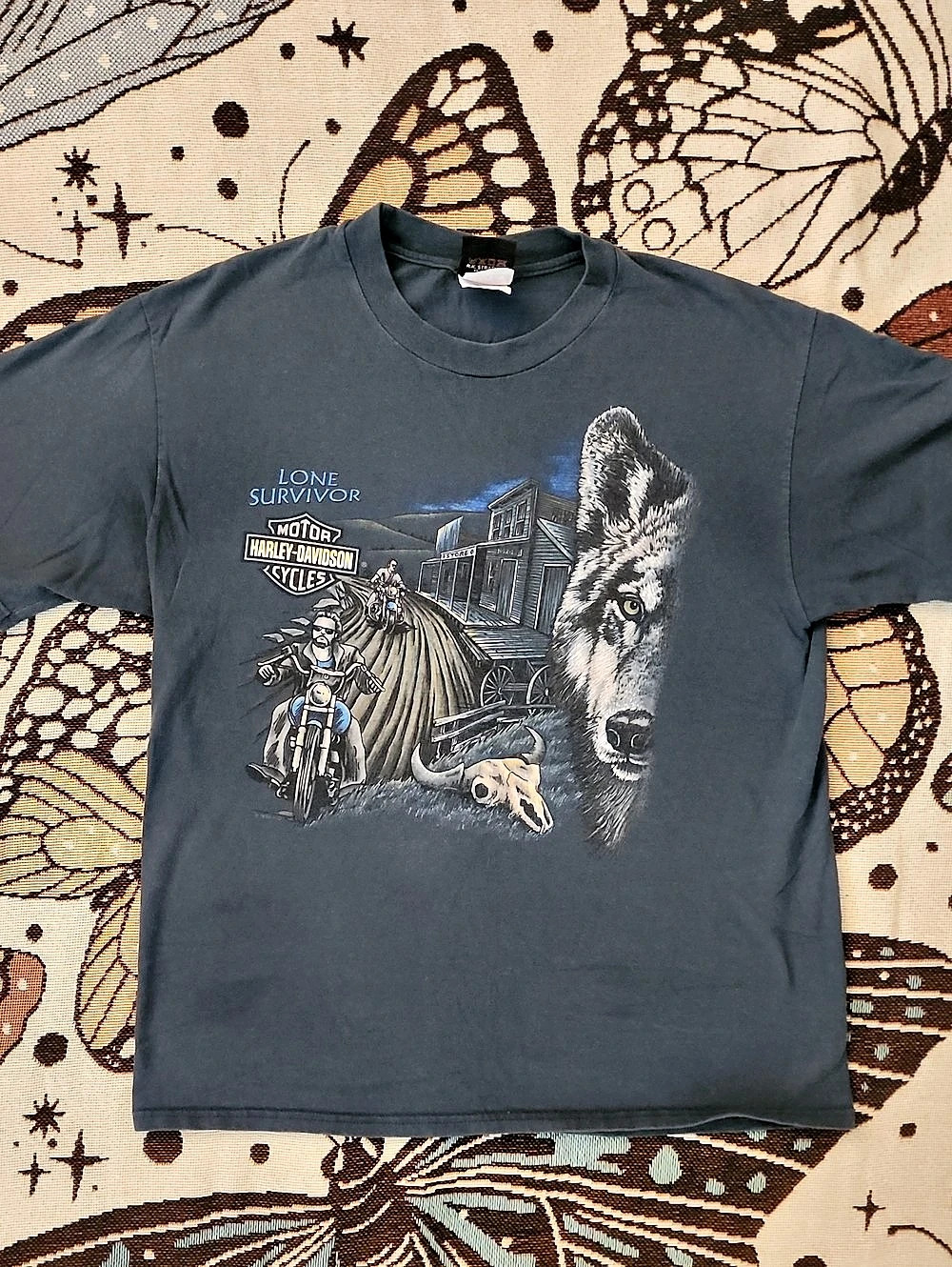 Vintage Harley-Davidson Lone Survivor Wolf Green Graphic T-Shirt – Size Large